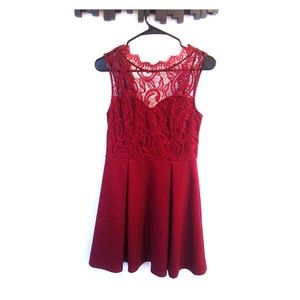 Francesca’s illusion A-line red mini dress